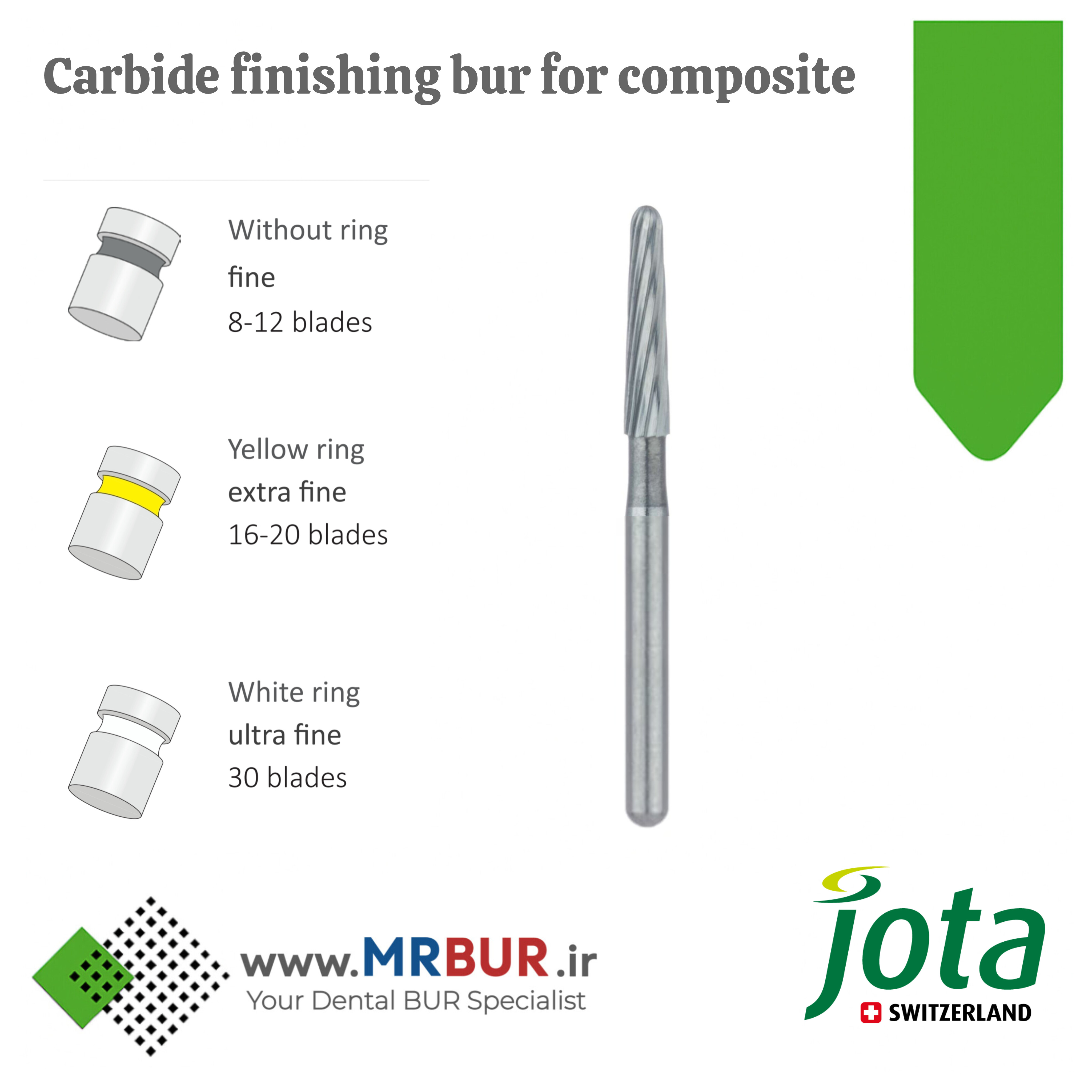 فرز دندانپزشکی کارباید تیپر روند اند پرداخت کامپوزیت مخصوص توربین جوتا jota کد C375R FG